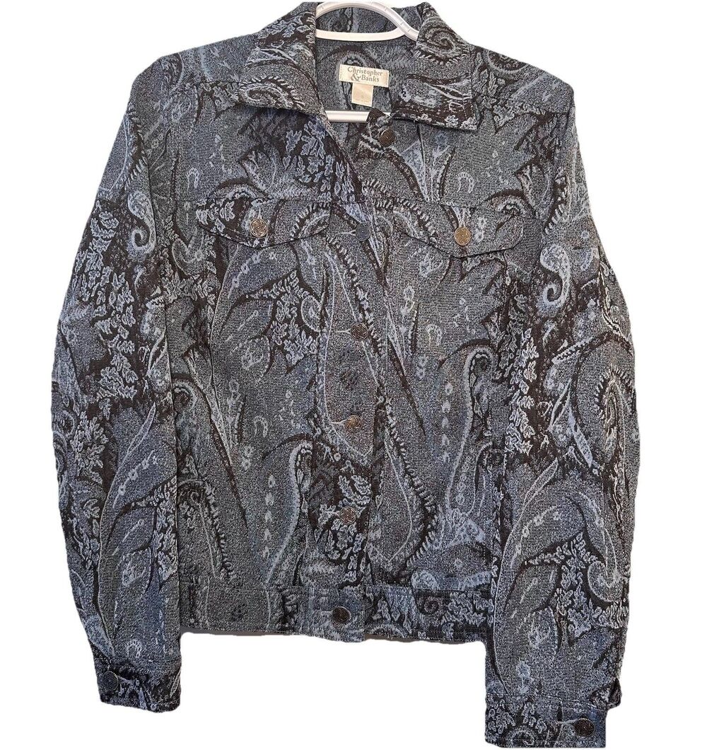 Christopher & Banks Y2K Paisley Tapestry Jacket Small Blue Gray Button Front